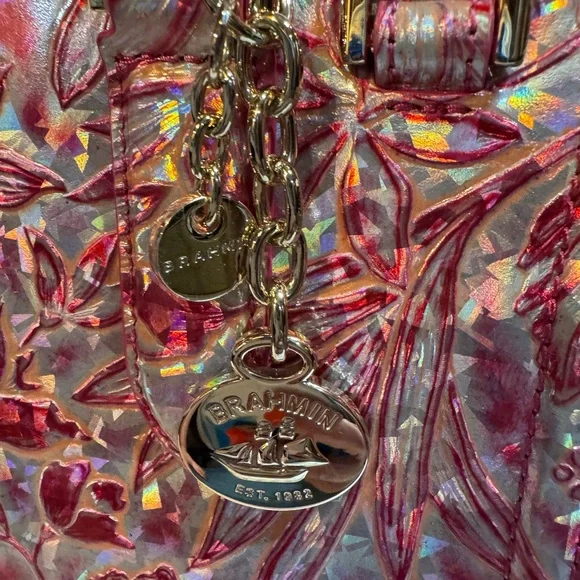 Brahmin Cami Coral Snapdragon Lokelani Vibrant Pink Embossed Floral Bag - Picture 6 of 8